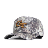 The No Rivals Georgia Tech Outland Hat is a structured camo snapback with gold GT lettering on the front, shown against a white background.