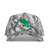 The North Texas Outland Hat by No Rivals is a structured snapback in camouflage, featuring a green winged embroidered logo on high quality cotton, shown against a white background.
