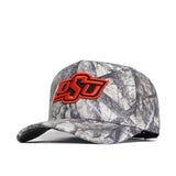 The No Rivals Oklahoma State Outland Hat is a structured camouflage cotton hat featuring an orange OSU logo on the front, shown on a white background.