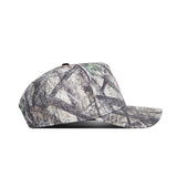 Side view of the No Rivals Louisville Outland Hat, a snapback baseball cap featuring a green, brown, and beige camouflage pattern. Made from high-quality cotton and shown isolated on a white background.