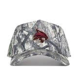 The No Rivals Texas State Outland Hat is a structured cotton camouflage baseball cap with a maroon and gold bobcat logo on the front and an adjustable snapback closure, shown against a white background.