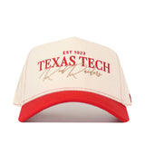 Sure! Here’s your rewritten sentence using the provided product data: The No Rivals Texas Tech Red Raiders Vintage Hat is a white and red snapback featuring “EST 1923 TEXAS TECH” and signature prints on the front panel, crafted from high-quality cotton—an ideal addition to your gameday outfit.