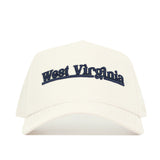 The No Rivals West Virginia Sideline Hat features "West Virginia" in dark blue embroidery on the front and is made from high-quality cotton for comfort and durability.