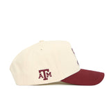 The Texas A&M Ol' Sarge Basketball Hat - Classic by No Rivals features a cream snapback design with a maroon brim, structured fit, and embroidered ATM logo. Officially licensed for true collegiate style.
