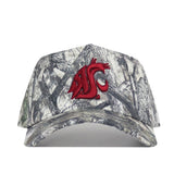 The No Rivals Washington State Outland Hat is a camouflage snapback cap with a red embroidered cougar logo on the front—perfect for topping off your gameday outfit.