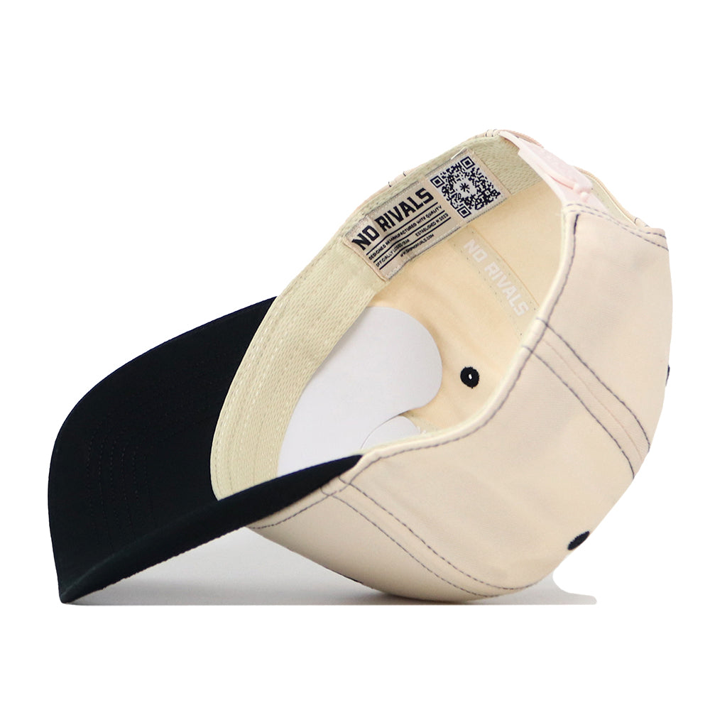The VCU Rams Vintage Hat by No Rivals is shown upside down to reveal its interior, featuring a label with the No Rivals brand and a QR code on the inner band. Its classic snapback design offers an adjustable fit, making it perfect for your gameday look.
