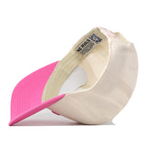 The Alabama Pink Out Hat by No Rivals is shown from underneath, featuring inside tags and a white snap back adjustable strap at the back.