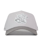 The Wichita State Graphite Hat by No Rivals features a light grey snapback with a white embroidered cartoon mascot in a feathered headdress—an ideal pick for your gameday outfit.