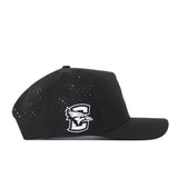 Introducing the Creighton Bluejays Volleyball Hat – Black by No Rivals. This black cap showcases a perforated side design and features a bold blue jay embroidered inside a letter “C” on the side panel. Made from high-performance fabric, it offers a structured front, curved brim, and an adjustable snapback closure for a customized fit.