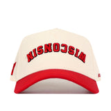 Show your team pride in bold style with the No Rivals Wisconsin Badgers Upside Down Wisconsin Hat - Classic, a white and red snapback baseball cap featuring the word “WISCONSIN” embroidered upside down in red on the front and officially licensed by the Wisconsin Badgers.