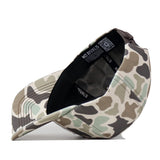 The Wichita State Huntsman Hat by No Rivals features a camo pattern, a curved brim, and an adjustable snapback. The inside label reads NO RIVALS—perfect for your gameday fit.