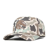 Introducing the Boise State Huntsman Hat by No Rivals—an officially licensed camouflage baseball cap featuring a snap back closure and an embroidered Boise State horse head logo on the front.