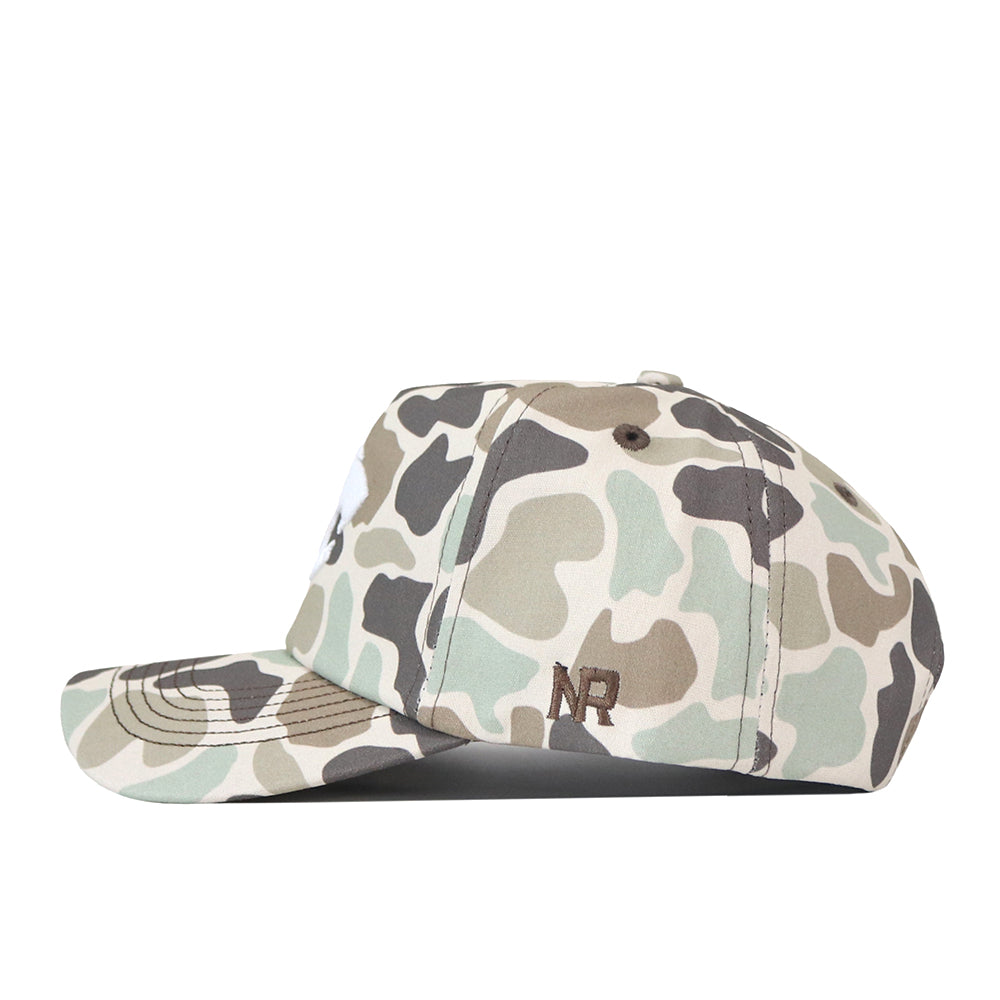 Kansas State Huntsman Hat featuring a camouflage snapback design with a brown embroidered logo on the side.
