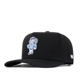 Show your fandom with the North Carolina Tar Heels Mascot Hat by No Rivals. This black performance fabric cap features an embroidered cartoon ram mascot on the front and a small NR logo patch on the left side. Designed for comfort, it includes perforated sides for ventilation and a snap back closure for an adjustable fit.