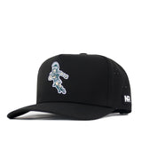 Introducing the Michigan State Spartans Football Mascot Hat in black from No Rivals. Crafted from performance fabric, this officially licensed snapback features an astronaut figure patch on the front and a small NR logo tag on the side, delivering both style and comfort.