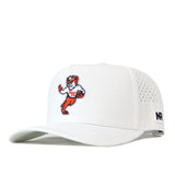 The No Rivals Sam Houston State Football Sammy Hat in white features a perforated back and a cartoon tiger mascot embroidered on the front. Made from performance fabric, this officially licensed cap includes a small black AR logo on the side of the bill and an adjustable snap back for a comfortable fit.