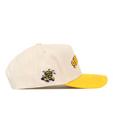 The Right Side Up Wichita State Hat - Classic Colors by No Rivals features a beige snapback, yellow brim, and embroidered mascot—a standout Gameday Fit for Shockers fans.