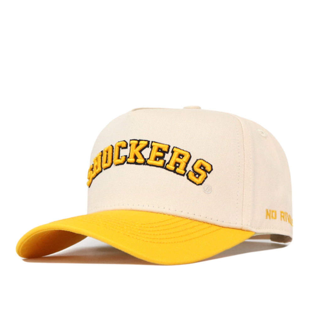 The Right Side Up Wichita State Hat - Classic Colors by No Rivals features SHOCKERS in yellow and black, a yellow brim, and an embroidered NO RIVALRY logo—perfect for your gameday look.