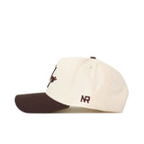 The No Rivals Cowboys Script Espresso Hat (B2B) features a cream snapback design with a dark brown brim and NR letters embroidered in brown—crafted from high-quality cotton for the perfect gameday look.