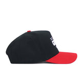The No Rivals Georgia Tailgate Hat is a black snapback with a bold red brim, shown in profile. Made from high-quality cotton with a structured fit, it features partially visible white embroidery on the front.