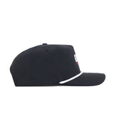The No Rivals Georgia Varsity Hat is a black nylon baseball cap with a white brim trim, viewed from the side, and finished with a small top button.