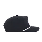 The Tennessee Varsity Hat by No Rivals is a black nylon snapback baseball cap with a white trim on the brim and a top button, offering both style and comfort.