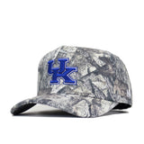 The No Rivals Kentucky Outland Hat features a camo snapback design with a blue UK logo, representing the University of Kentucky. Made from high-quality cotton for a comfortable, structured fit.