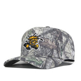 The Wichita State Outland Hat by No Rivals features a camo print and an embroidered yellow, black, and white mascot logo—an essential snap back for your perfect gameday fit.