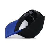 The Kentucky Tailgate Hat by No Rivals is shown inside out, displaying its structured fit, inner headband, detailed stitching, QR code, and "NO RIVALS" printed on premium black and blue cotton fabric.