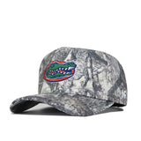 The No Rivals University of Florida Outland Hat features a gray camo snapback design with a vibrant alligator logo, structured fit, and is made from high quality cotton for lasting comfort and Gators style.