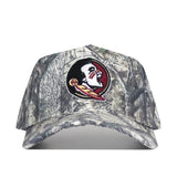 The No Rivals Florida State Outland Hat is a high-quality cotton snapback featuring a structured camo design and the Florida State Seminoles logo with Native American profile on the front.