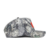 The No Rivals University of Miami Outland Hat, a structured camouflage baseball cap with a flat brim and an orange "U" on the front, is displayed in a left-side profile against a white background.