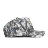 A side view of the No Rivals Arizona State Outland Hat, featuring a gray and black camouflage snapback design in high-quality cotton, is displayed against a white background.
