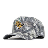 The No Rivals UCF Outland Hat features a camouflage pattern, gold and black UCF logo on the front, small white side logo, structured fit, and premium cotton construction.