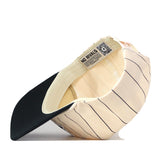 The Wichita State Pinstripe Hat by No Rivals features beige pinstripes, a black underbrim, inner NO RIVALS tag, high-quality cotton, and an unstructured snap back fit.