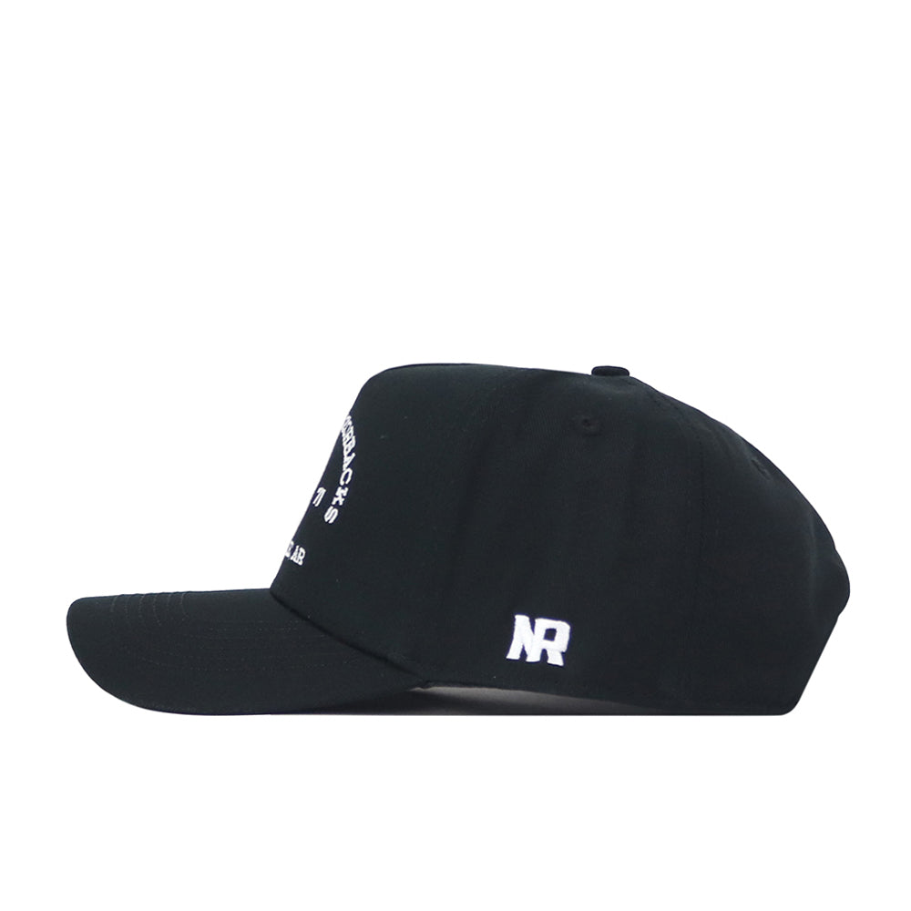 Sure! Here’s a revised version using your product data: The Arkansas Outlaw Hat - Black by No Rivals features a classic gameday fit with a curved brim and side profile. The cap displays the embroidered NR logo in white near the back, partial white text on the front, and is topped with a button for added style.