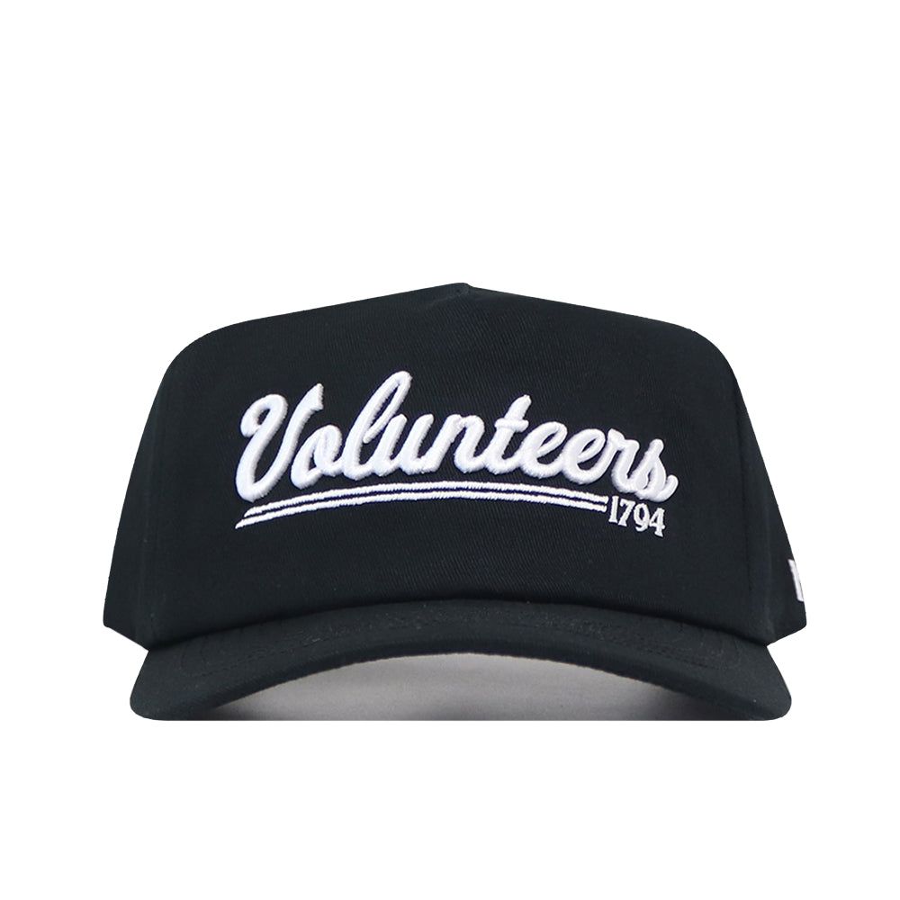 No Rivals Tennessee Volunteers Script Hat in black, featuring an officially licensed “Volunteers 1794” logo embroidered in white script on the front. This snapback hat is shown facing forward against a plain white background.