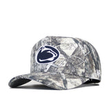The Penn State Outland Hat by No Rivals is a camouflage snapback featuring the Nittany Lions logo in navy and white on the front, with a curved brim and structured crown for a classic look.