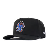 Elevate your gameday look with the Boise State Football Hat - Black by No Rivals, showcasing an embroidered running horse in a blue uniform on the front and “NR” lettering above the brim on the left side.