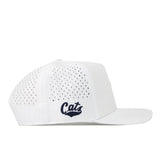 Show your Bobcat pride with the Montana State Football Hat - White by No Rivals. This white baseball cap features mesh-like perforations on the sides and back for breathability. The word “Cats” is embroidered in blue script above the brim, complemented by a striking embroidered logo. A classic snapback closure ensures a customizable gameday fit every time you wear it.