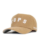 The Western Kentucky Rustic Hat by No Rivals is a tan cotton canvas snapback with a curved bill, structured fit, and white embroidered "TOPS" on the front. "NO RIV" is partially visible on the brim. Displayed on a white background.