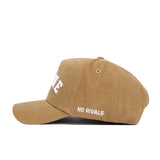 The App State Rustic Hat by No Rivals is a brown cotton canvas snapback cap featuring white embroidered "NO RIVALS" text on the side, shown on its side against a white background.