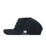 Check out the LSU Outlaw Hat - Black by No Rivals: a classic snapback baseball cap featuring a sleek white “NR” embroidered logo near the back and shown here in a stylish side view—perfect for completing your gameday look.