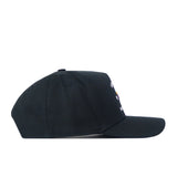 The No Rivals LSU Outlaw Hat in black is displayed from the side against a white background. Partial views of colorful details and an embroidered logo can be seen on the front. Its snapback style enhances the classic gameday look.