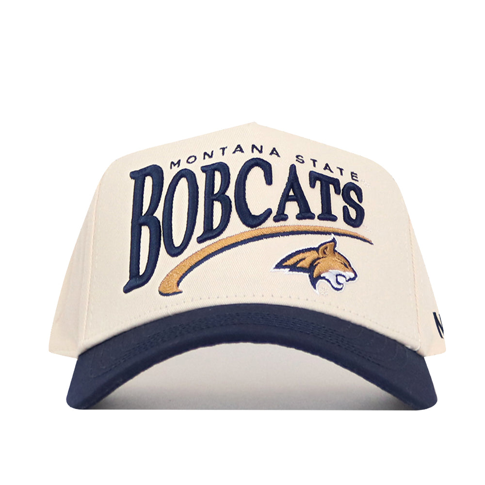 Show your Bobcat pride with the No Rivals Montana State Bobcats Stride Hat—a beige and navy snapback featuring “Montana State Bobcats” text and a detailed embroidered bobcat logo on the front, perfect for topping off your gameday look.