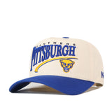 The No Rivals Pittsburgh Panthers Stride Hat is a white and blue snapback featuring the Pittsburgh Panthers name and panther logo embroidered on the front, with a structured fit crafted from high-quality cotton.