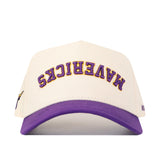Show your Minnesota State Mavericks pride with the No Rivals Minnesota State Mavericks | Upside Down Mavericks Hat - Classic—a white snapback baseball cap featuring a purple brim. MAVERICKS is boldly embroidered upside down in purple and gold on the front, adding a unique twist to your fan gear.