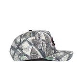 The No Rivals Georgia Outland Hat features a structured fit and a green, brown, and tan camouflage cotton design, shown from the side against a white background.
