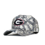 The No Rivals Georgia Outland Hat is a cotton camouflage baseball cap with a curved brim, structured fit, and the University of Georgia G logo on the front, shown against a white background.