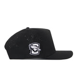 The No Rivals Creighton Bluejays Baseball Hat in black is crafted from performance fabric with side perforations and features a white and gray bird logo with a bold “C” outline on the front. It includes a snap back closure for an adjustable fit.